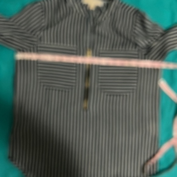 Michael Kors long sleeve blouse navy and white vertical stripes size S EUC - Picture 7 of 9